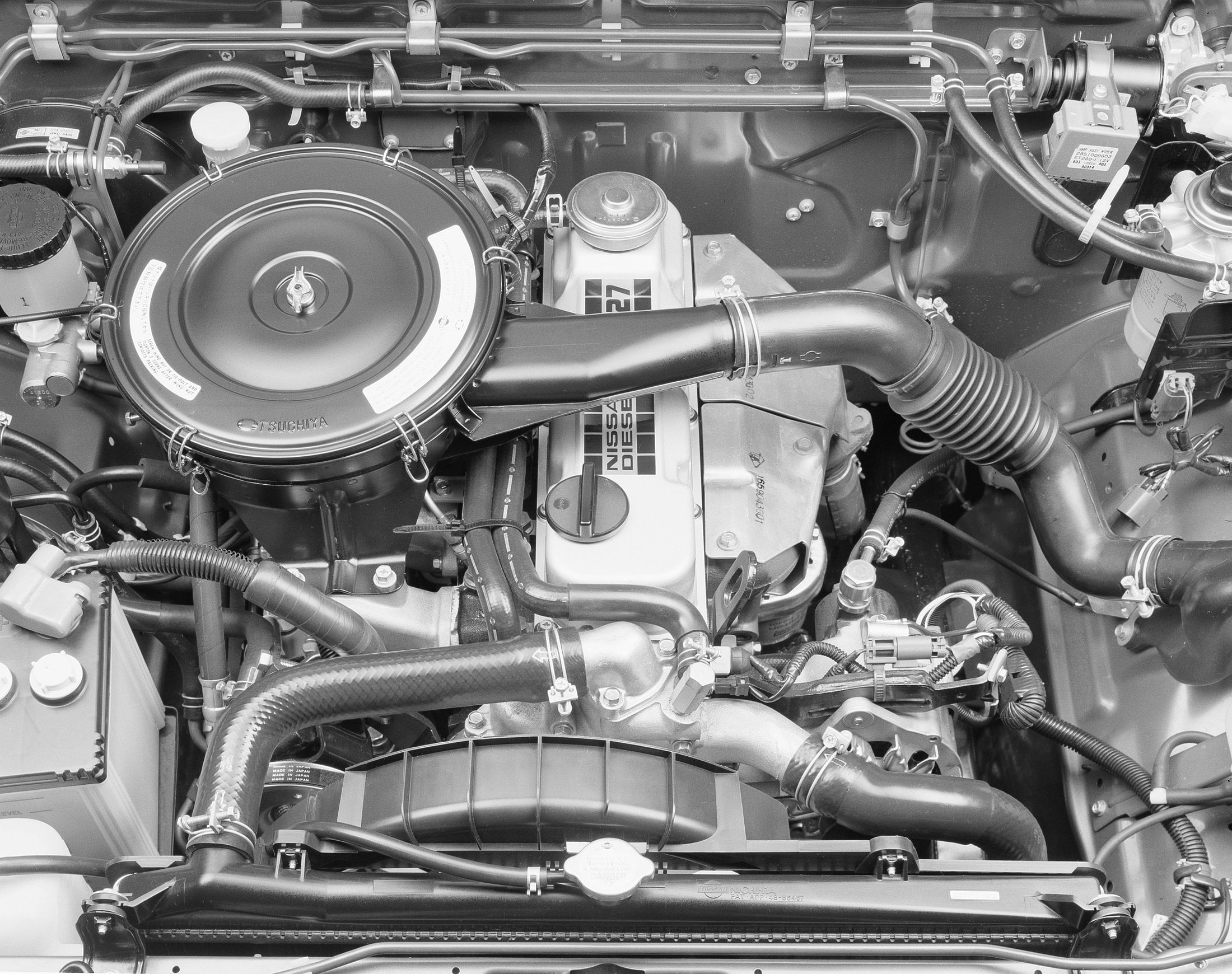 Official Nissan press photo of the 1986 Terrano TD27 diesel engine bay