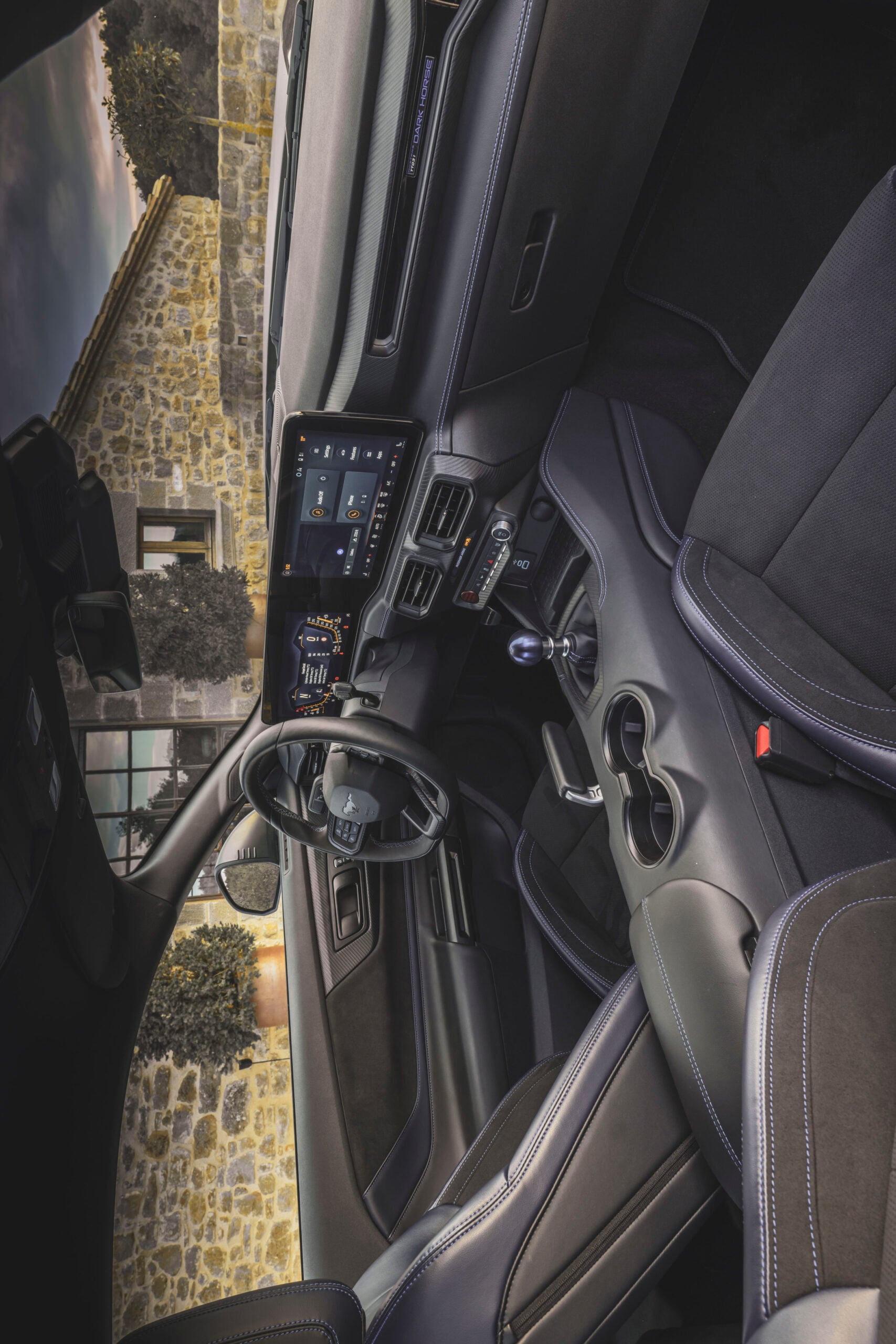Official Ford photo of Mustang Dark Horse cabin with TREMEC six-speed manual shifter