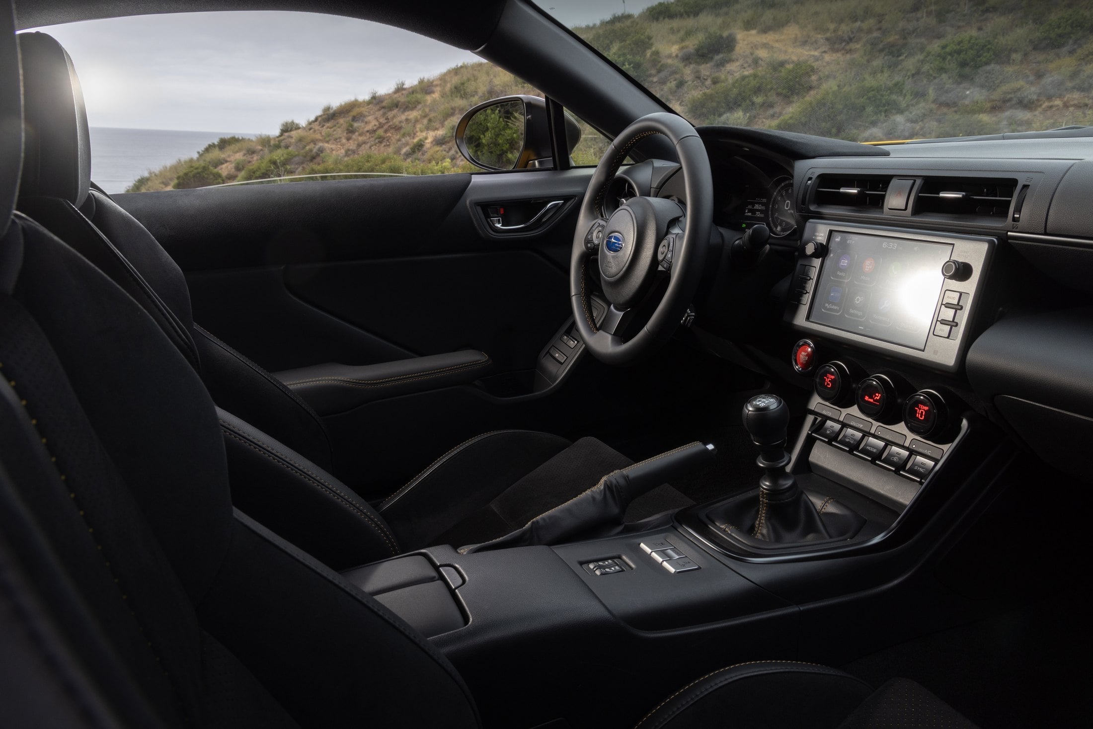2026 Subaru BRZ Series.Yellow cockpit with six-speed manual shifter