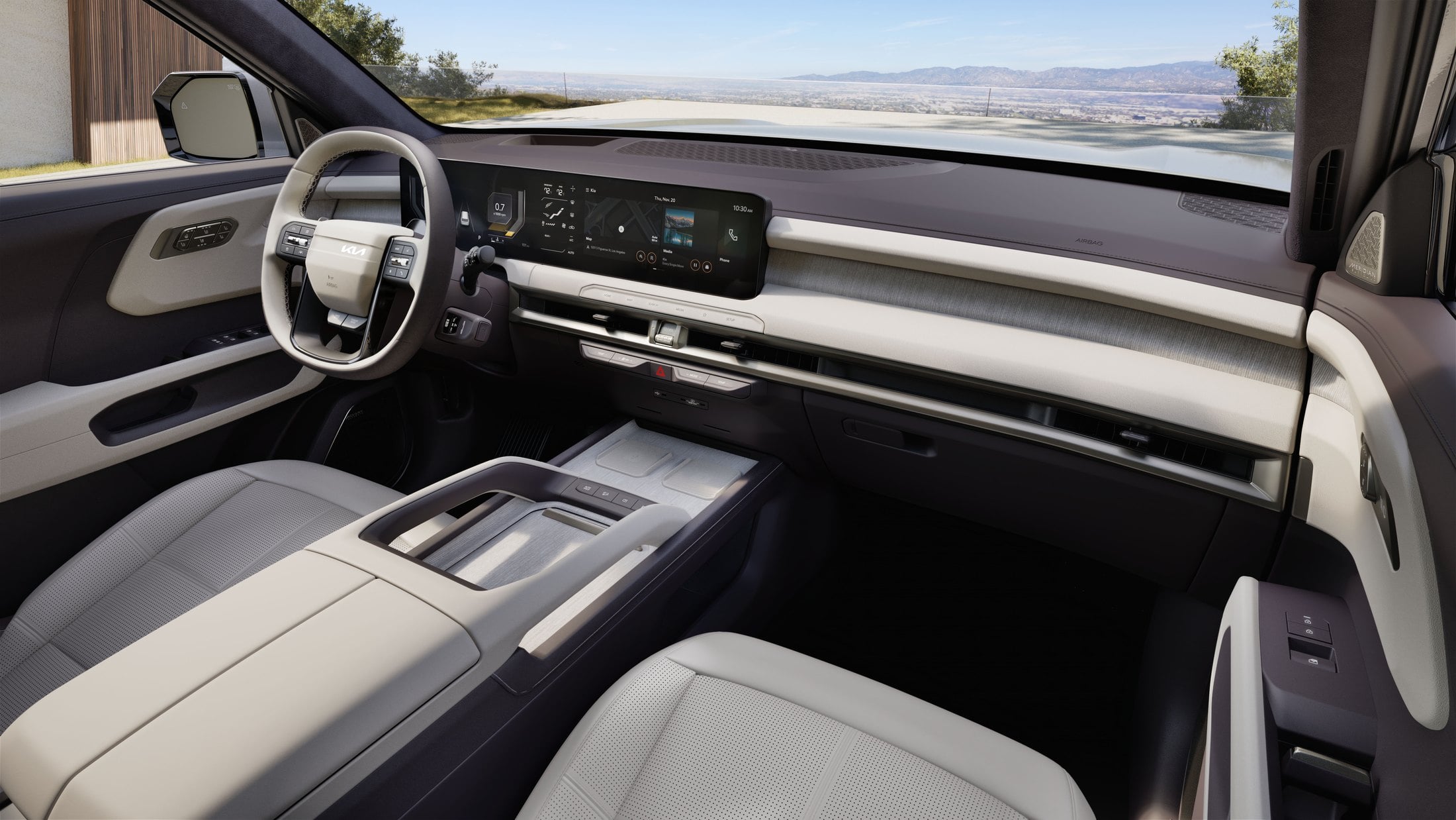 Official Kia press photo of the 2027 Telluride cabin with dual panoramic displays