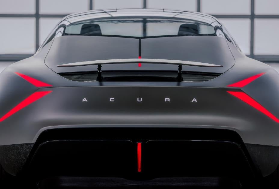 Official photo of the Acura NEXERA Vision concept rear, A-mark taillights and lettered Acura decklid