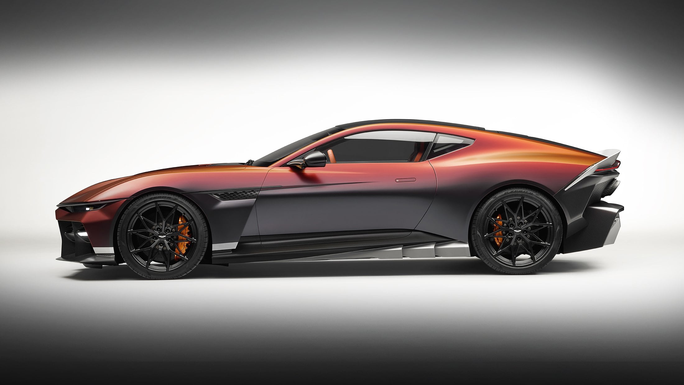 Official photo of the Aston Martin Valen side profile in Satin Andromeda Red