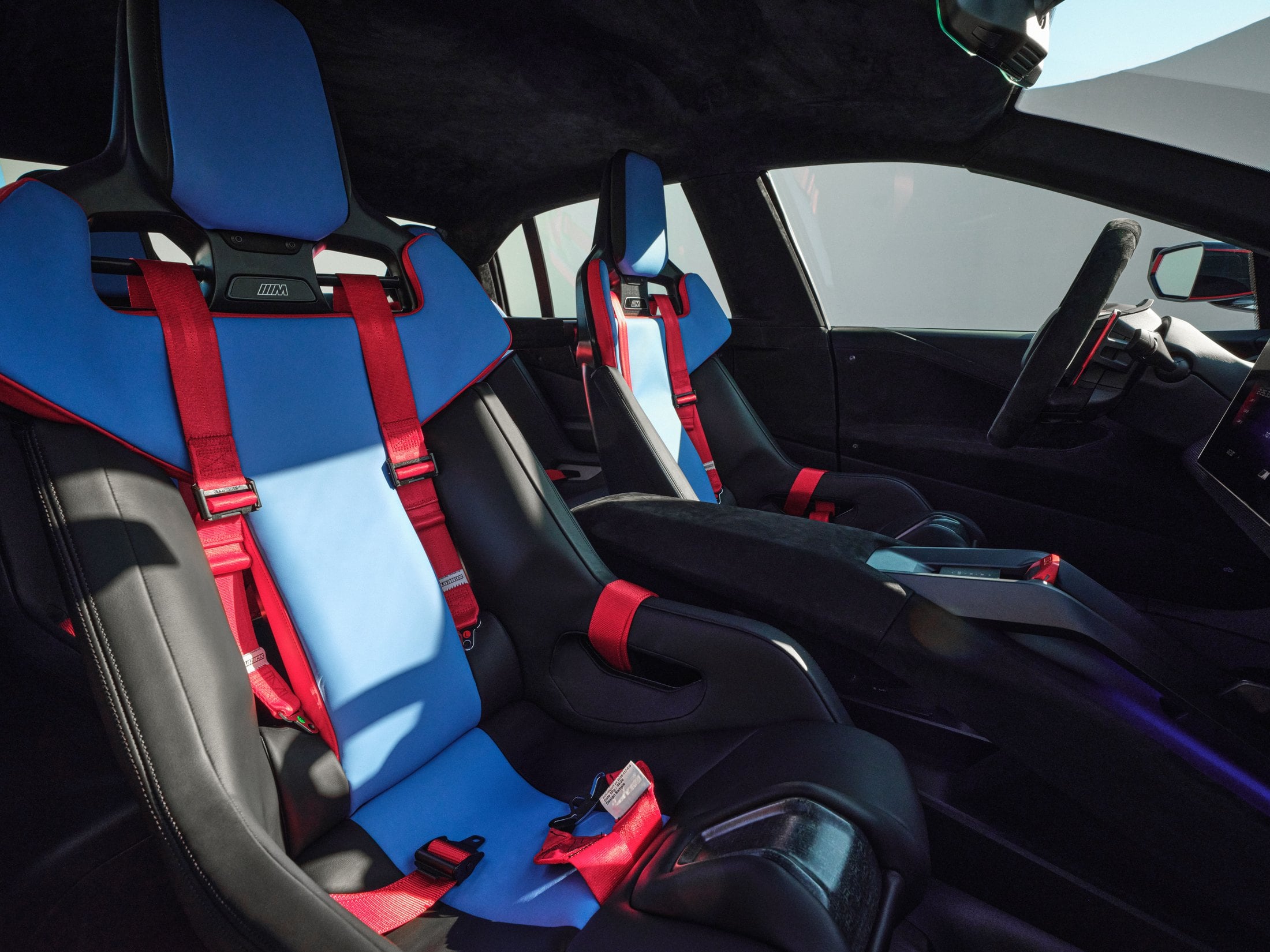 Official BMW photo of the M Concept Neue Klasse cockpit, bucket seats and five-point belts