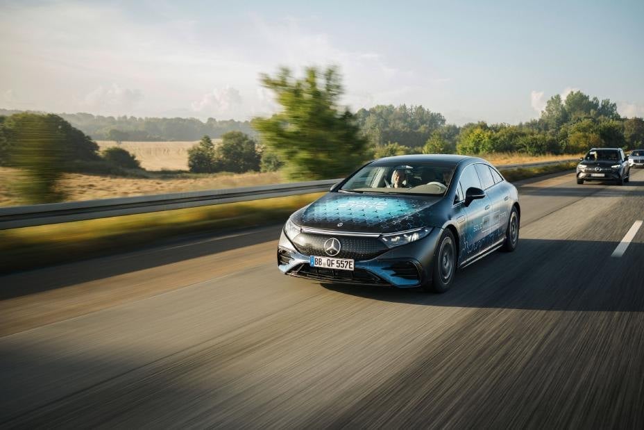 EQS solid-state test car on the highway