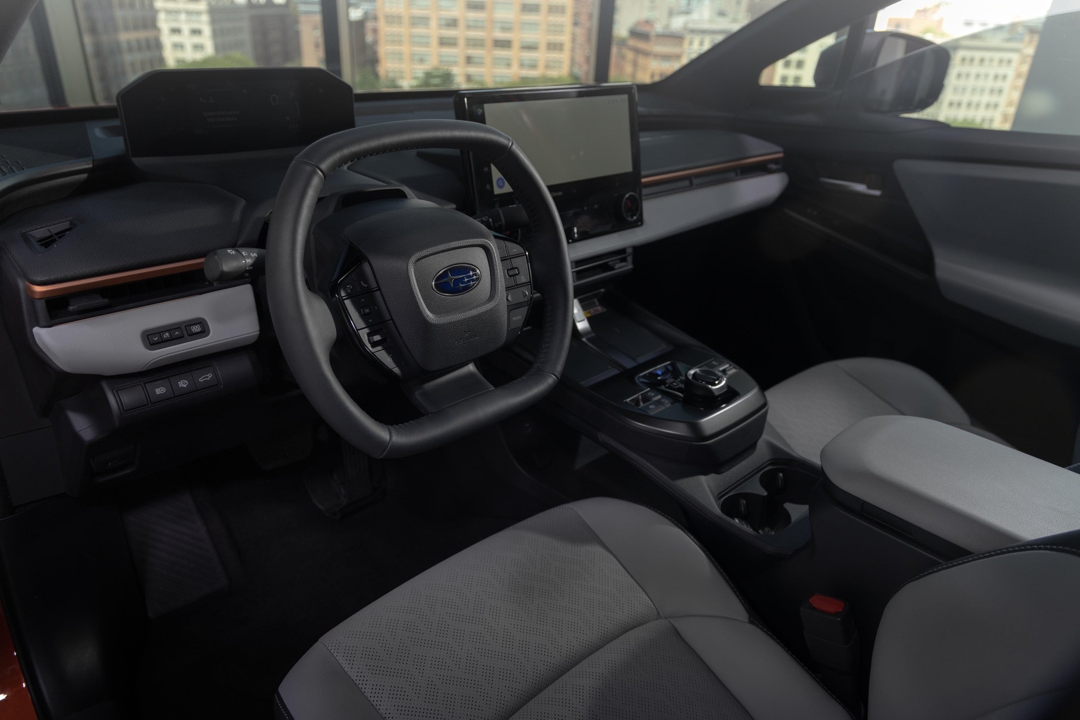 Official Subaru photo of the Uncharted cabin, 14-inch screen and high-mounted cluster