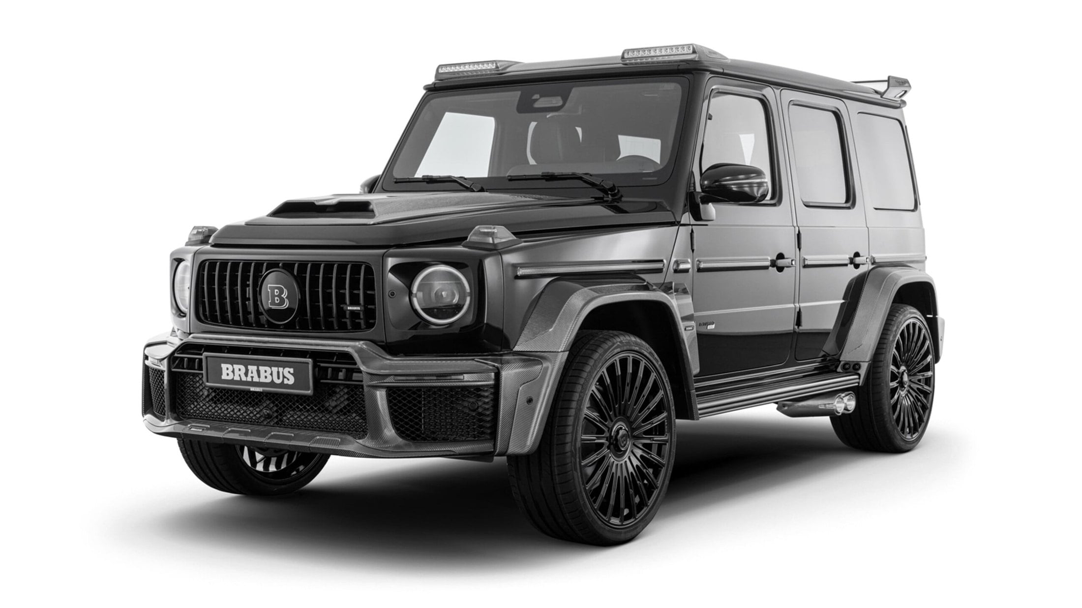 Official BRABUS studio photo of a Mercedes-AMG G 63 with WIDESTAR kit and Monoblock wheels, front three-quarter