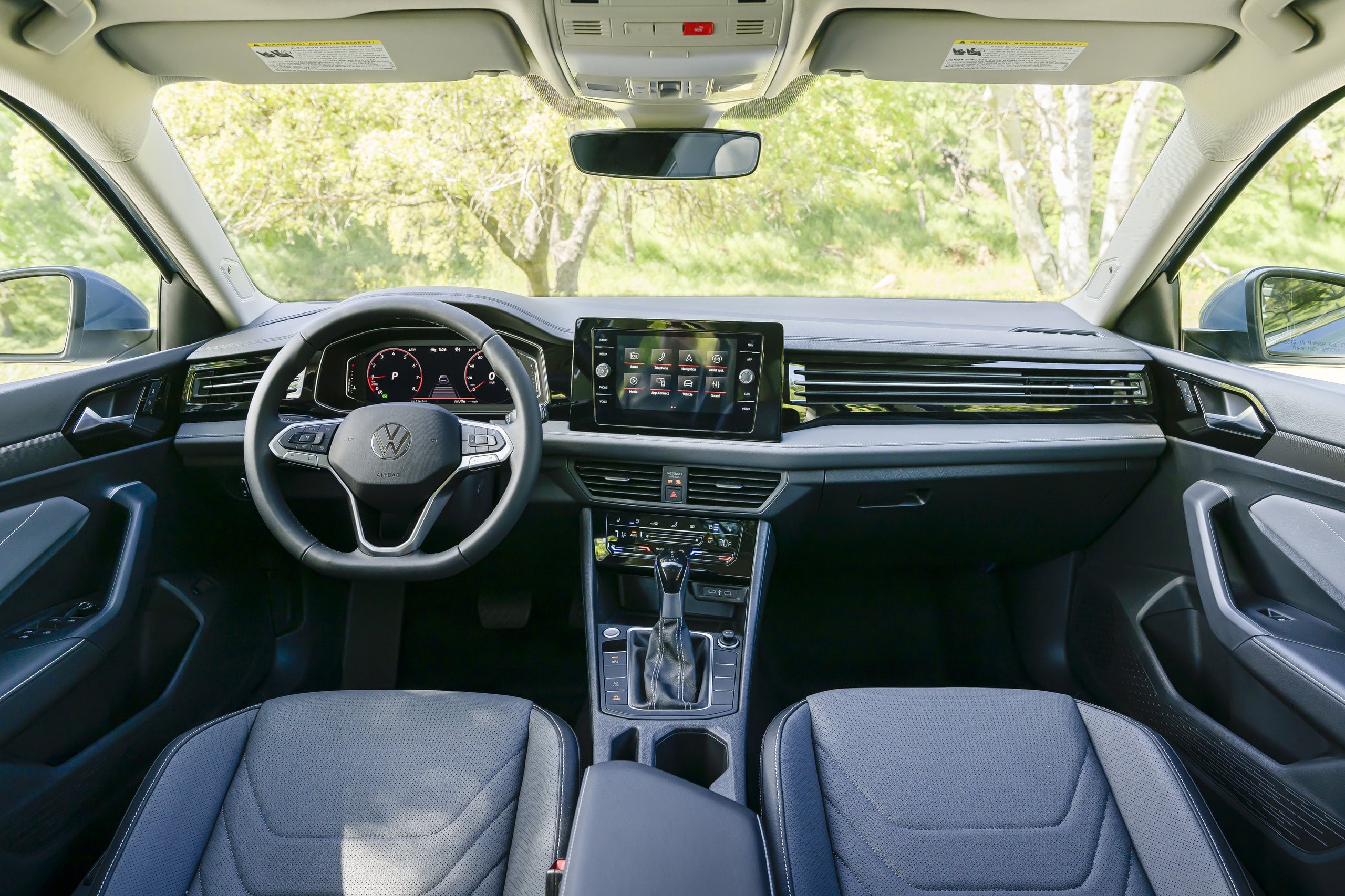 Official VW photo of Jetta cabin with 6-speed manual shifter