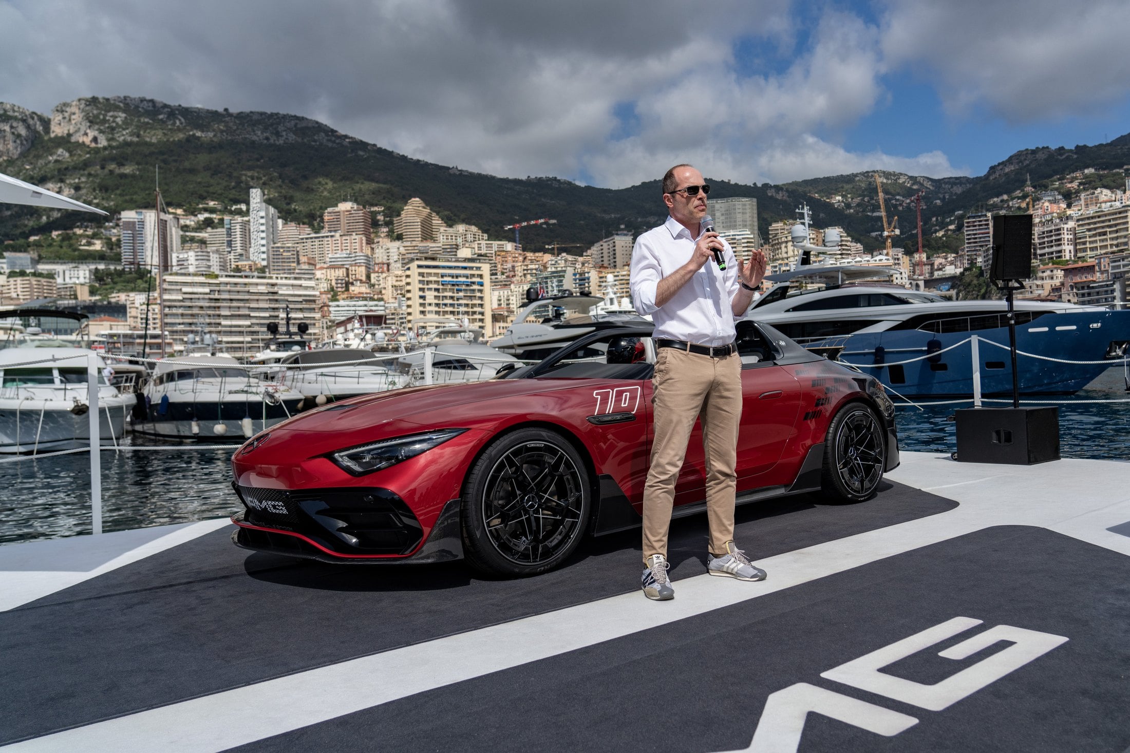 Official Mercedes-AMG photo of the Concept PureSpeed world premiere on the Monaco harbour pontoon