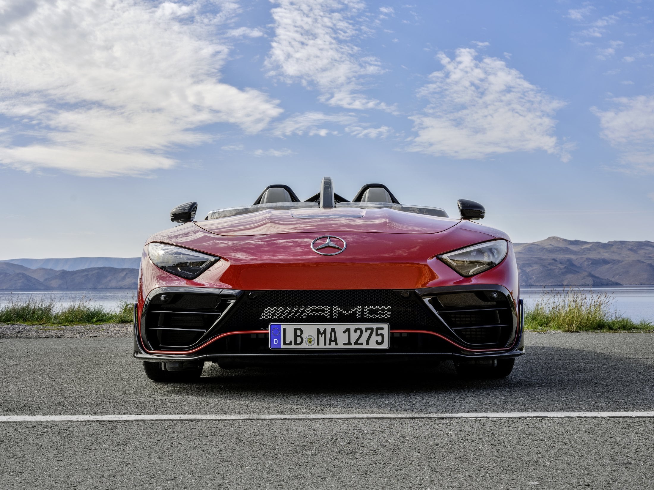 Official Mercedes-AMG photo of the PureSpeed head-on, no windscreen, AMG lettering in the grille