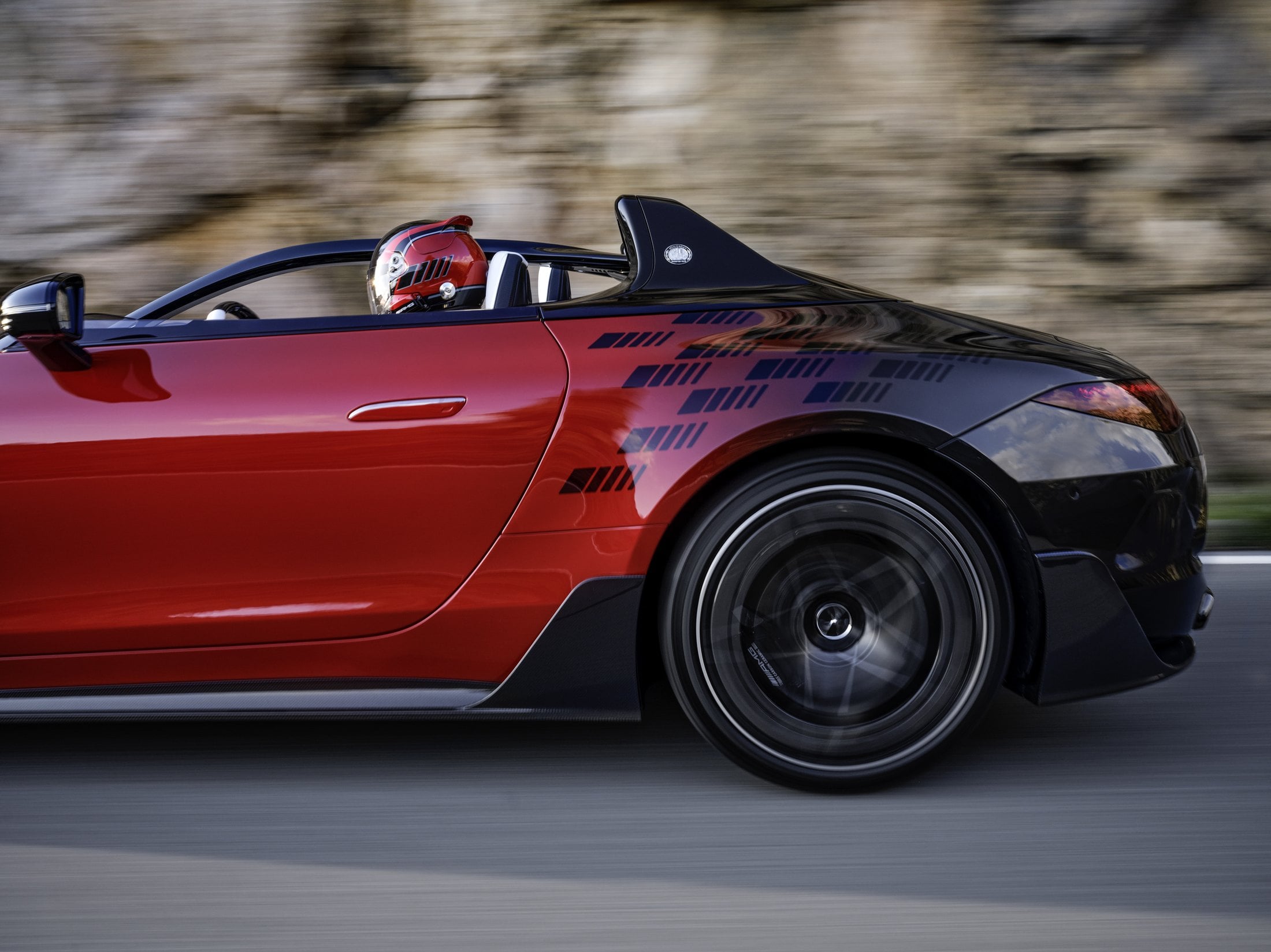 Official Mercedes-AMG photo of the PureSpeed in profile with the Mythos series badge on the scoop