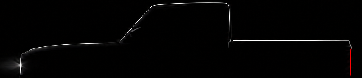 Official REO Runabout T4X two-door flatbed profile silhouette teaser