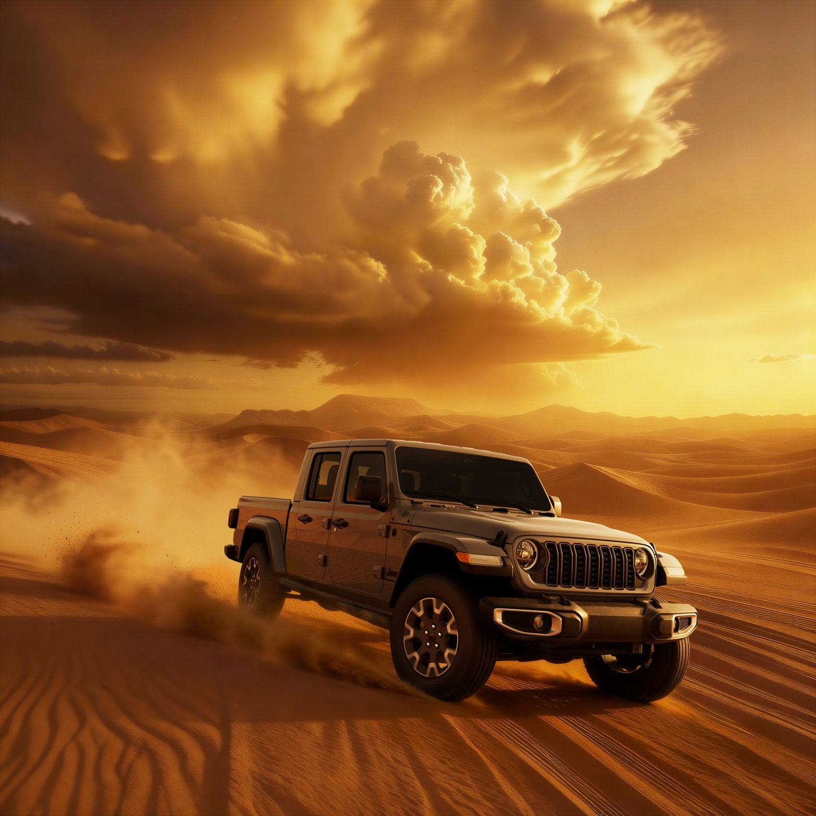 Official Jeep photo of the 2026 Jeep Gladiator Sahara with body-color hardtop and fender flares