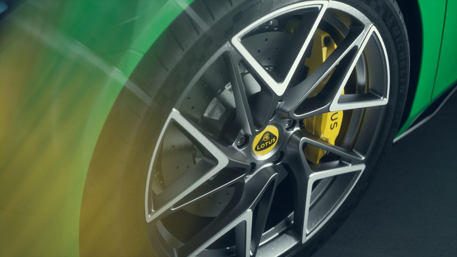 Official Lotus photo of an Emira V6 SE forged wheel and brake caliper
