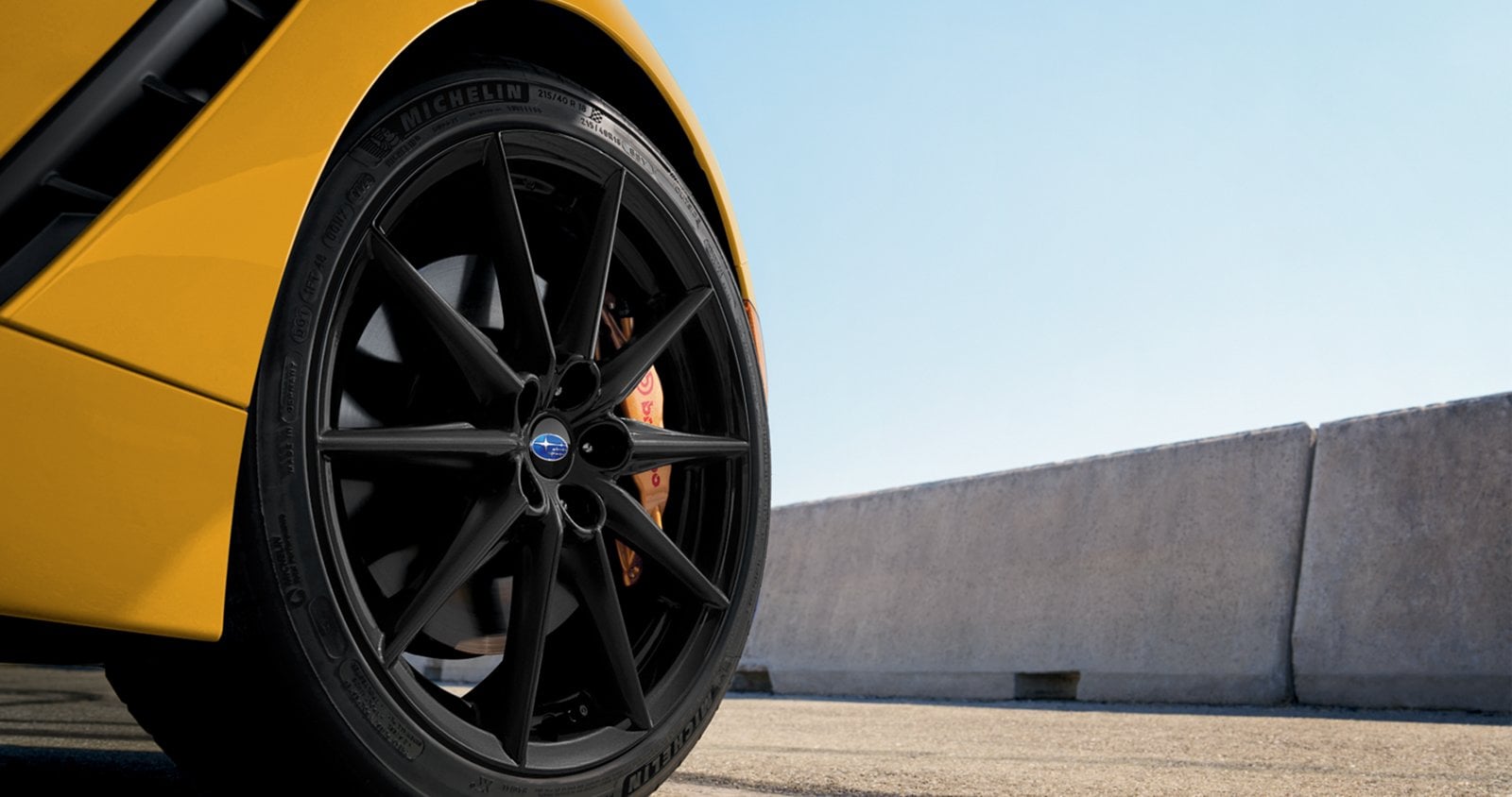 Official Subaru photo of the matte black 18-inch wheel on the 2026 Subaru BRZ Series.Yellow