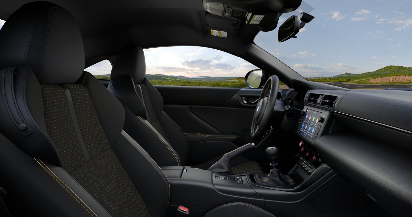 Official Subaru photo of the black interior with yellow stitching in the 2026 Subaru BRZ Series.Yellow