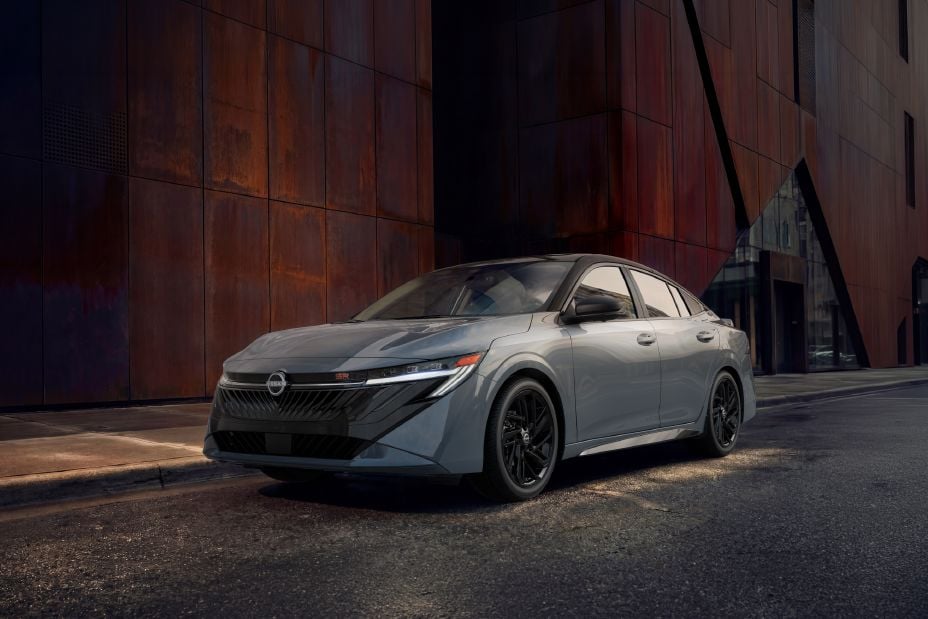 Official Nissan photo of a gray 2027 Nissan Sentra SR with the Midnight Edition package, front three-quarter