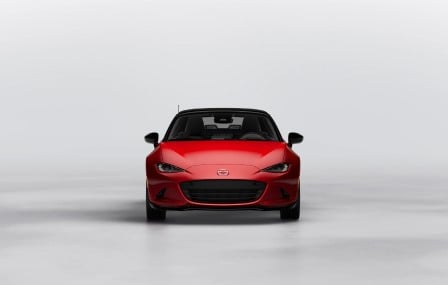 2026 Mazda MX-5 Miata Club in Soul Red Crystal, front view. Image courtesy of Mazda North American Operations.