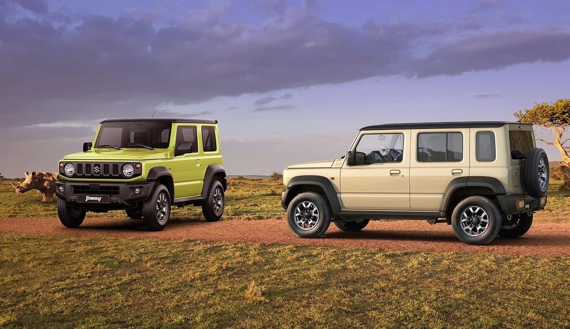 Suzuki Jimny 3-door and 5-door Jimny XL parked on a dirt plain. Image courtesy of Suzuki Australia.