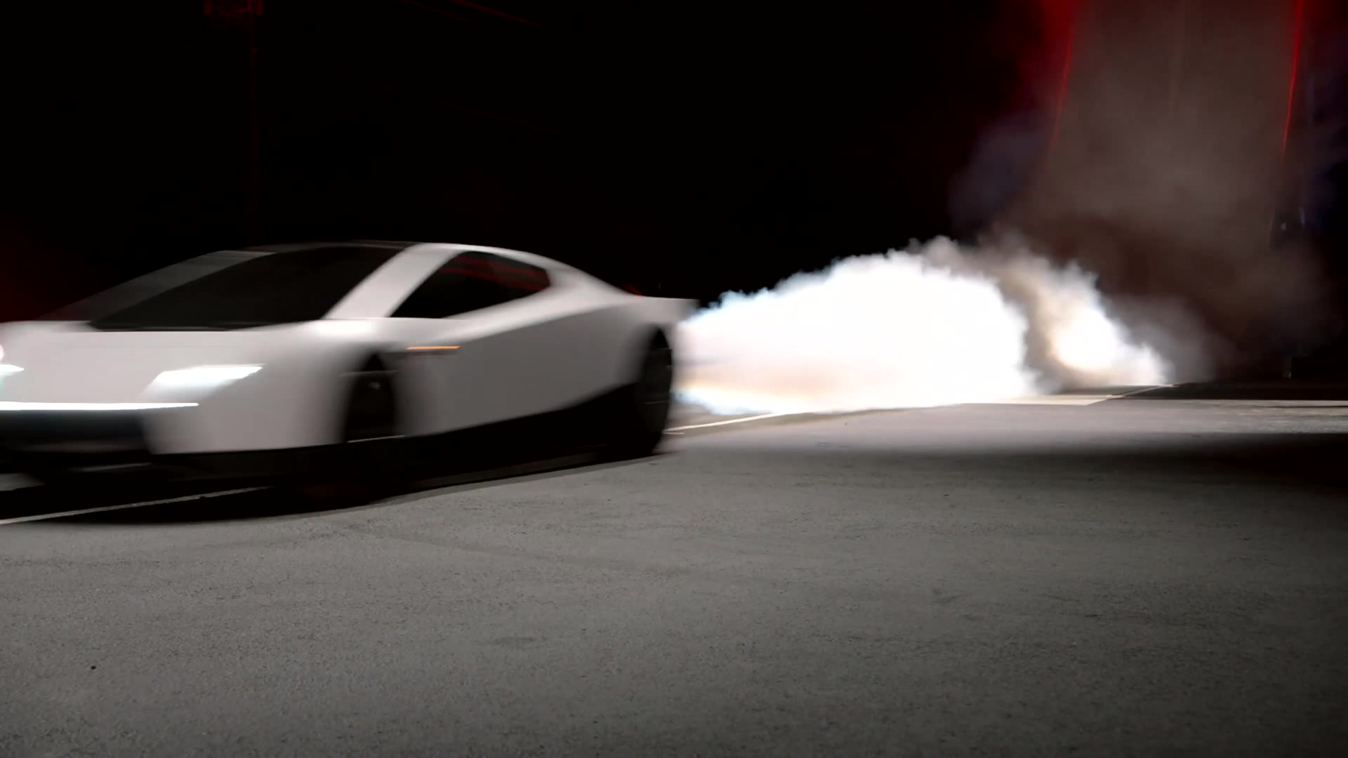 Tesla Roadster prototype launching with rear thrusters firing