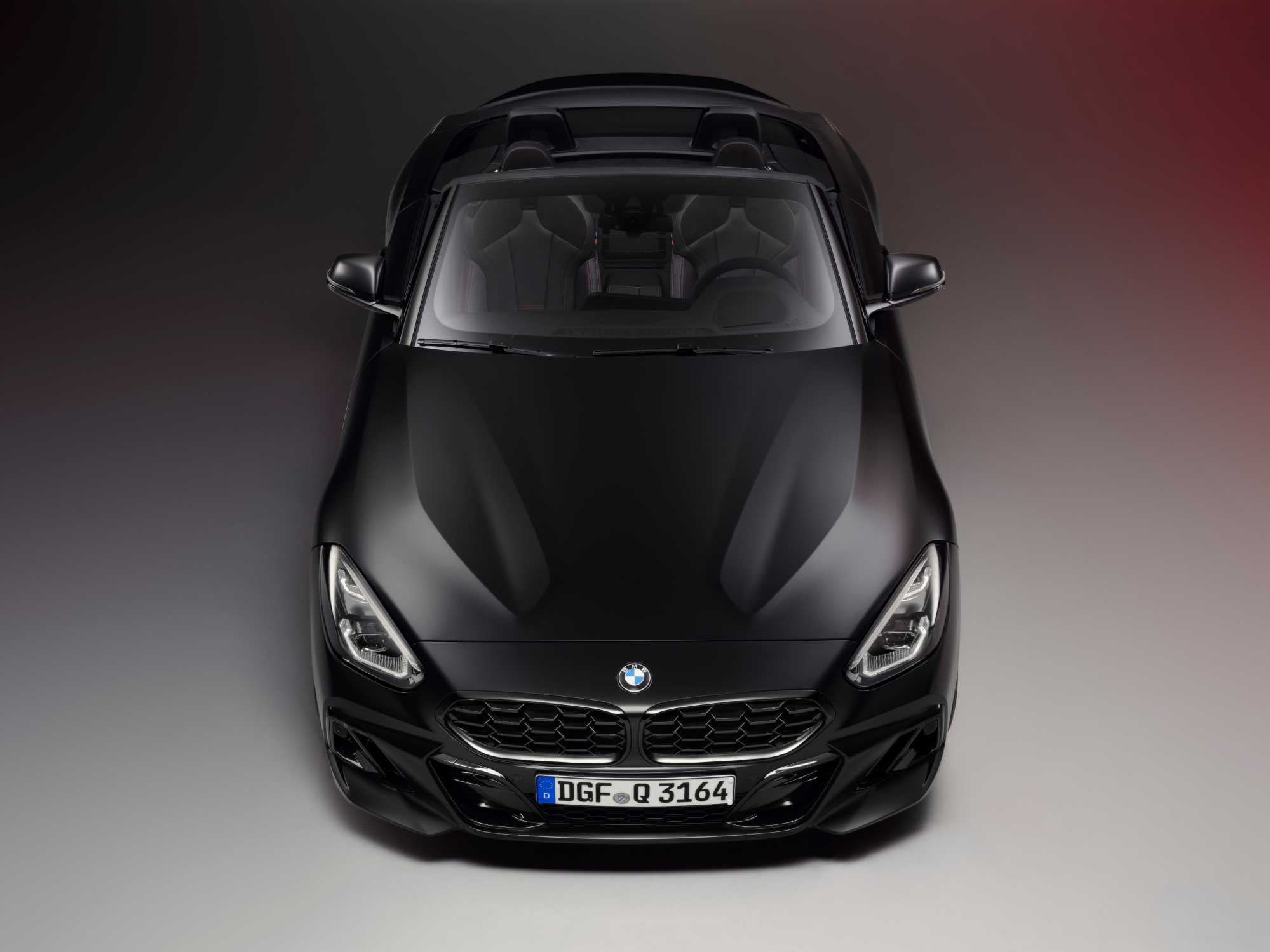 Official BMW photo of a 2026 BMW Z4 Final Edition from above, showing the Frozen Black hood and open cabin